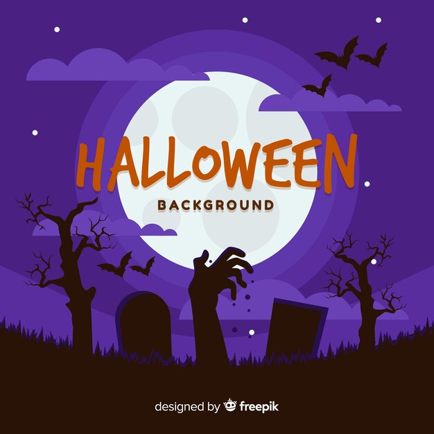 Free Vector happy halloween background with zombie hand and cemetery