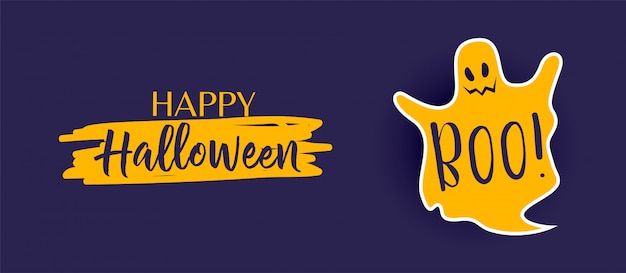 Free Vector happy halloween banner with cute ghost