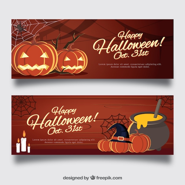 Free Vector happy halloween banners with pumpkins