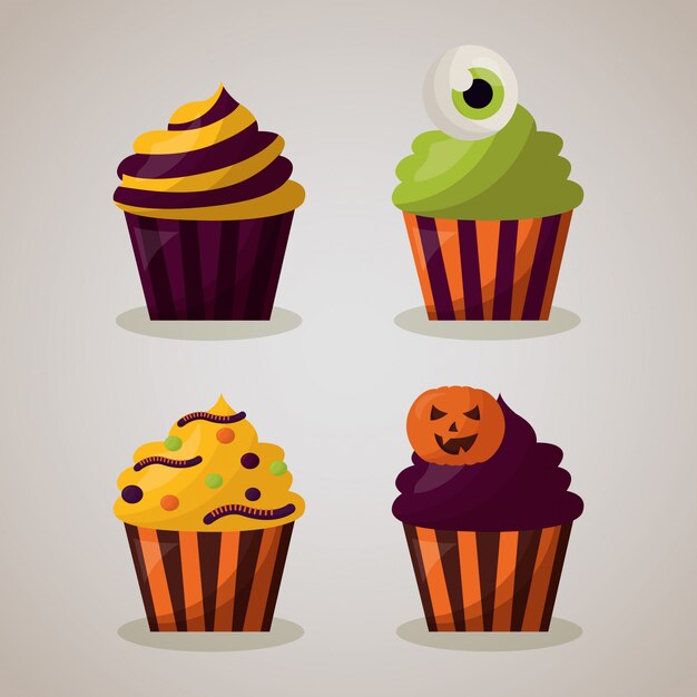 Happy halloween celebration day cupcake set