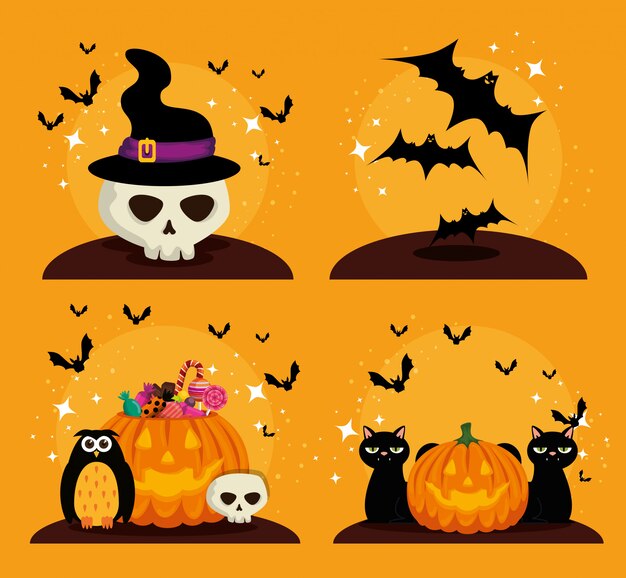 Happy halloween celebration set elements