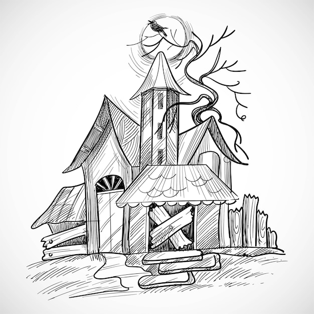 Happy halloween creepy house sketch design