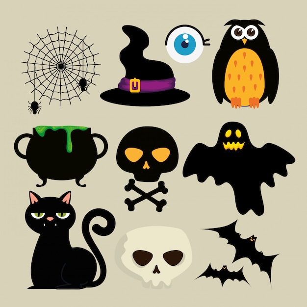 Free Vector happy halloween decoration set