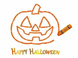 Free vector happy halloween jack-o-lantern crayon drawing isolated on a white background, vector illustration.