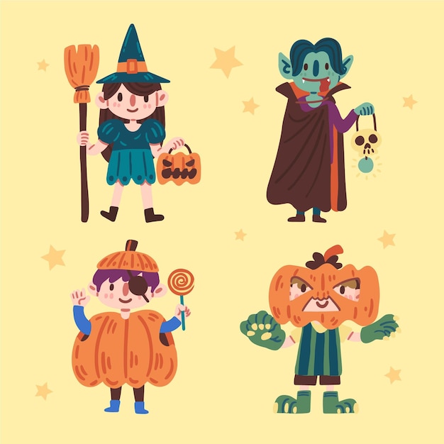 Free Vector happy halloween kid collection concept