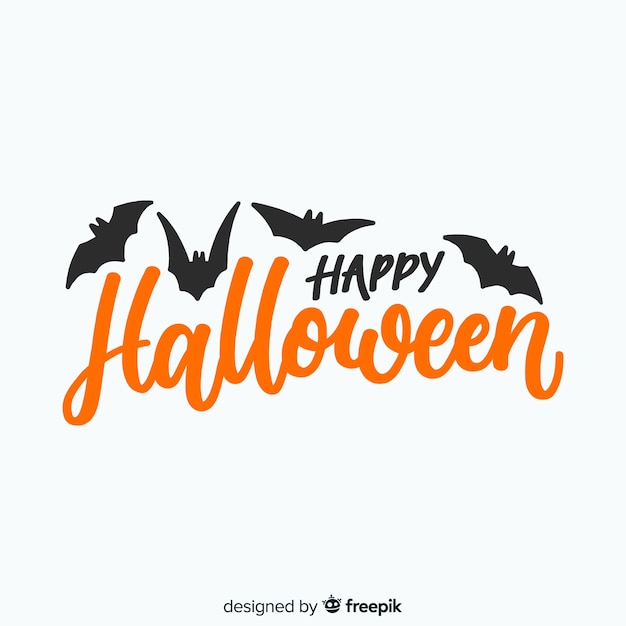 Free Vector happy halloween lettering with bats