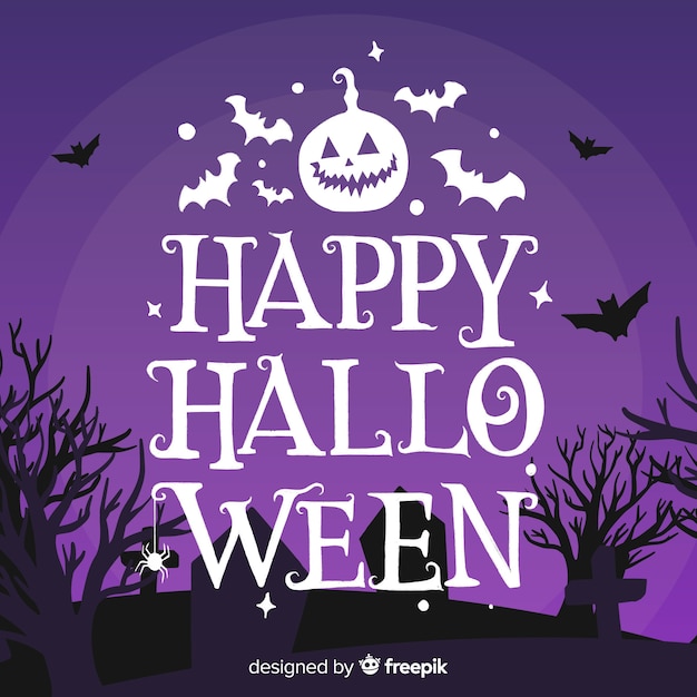 Free Vector happy halloween lettering with bats