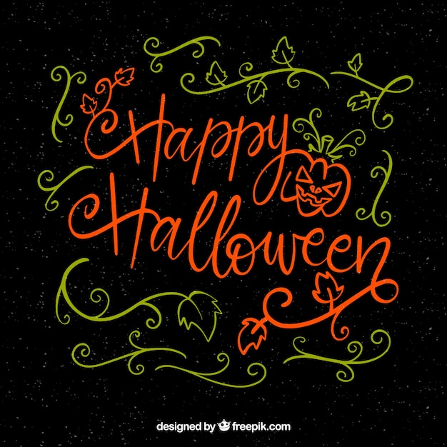 Free vector happy halloween lettering with floral decoration