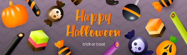 Happy Halloween lettering with lollipop, cakes and sweets