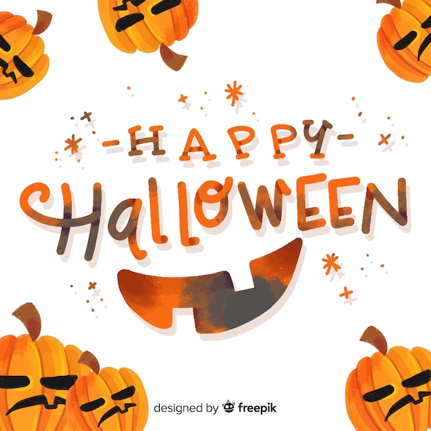 Happy halloween lettering with pumpkins