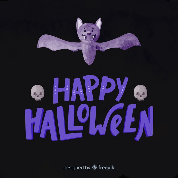 Happy halloween lettering with purple bat