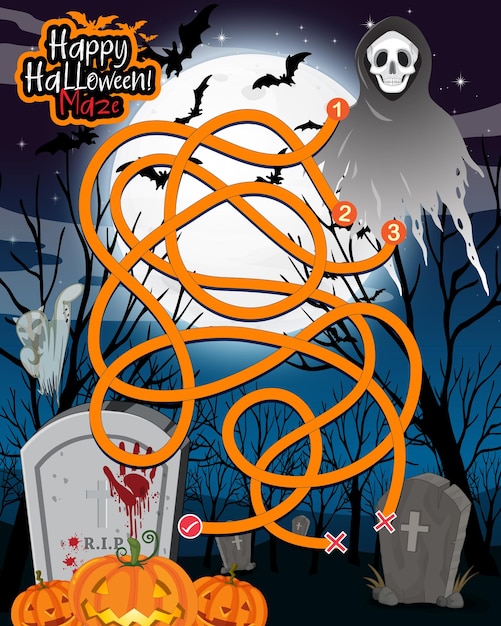 Free Vector happy halloween maze game template