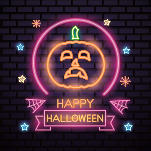 Free Vector happy halloween neon sign