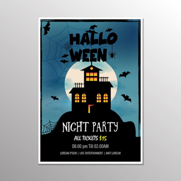 Free Vector happy halloween night party poster.