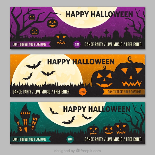 Free Vector happy halloween party banners