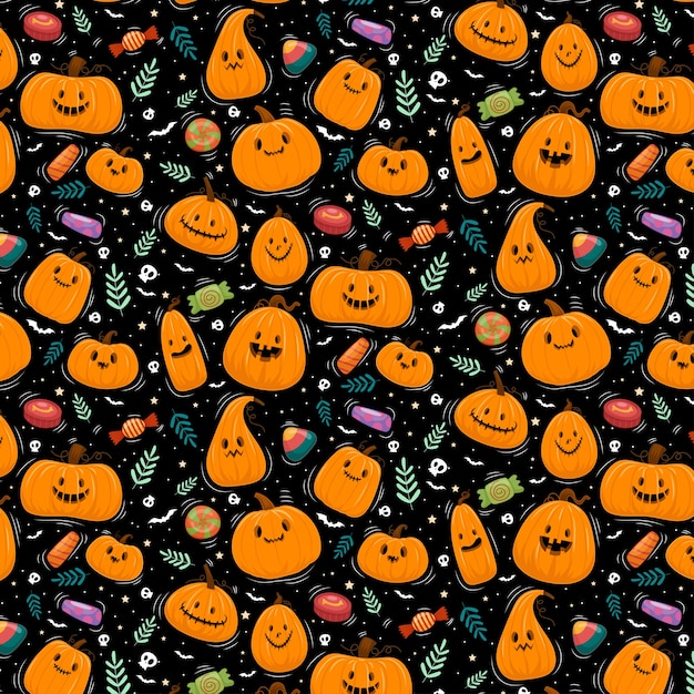 Free vector happy halloween or party invitation background with pumpkins.