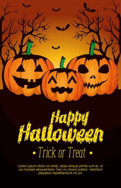 Happy halloween poster with pumpkins