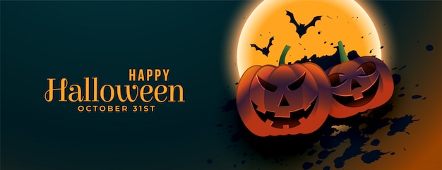 Happy halloween pumpkin with full moon illustration