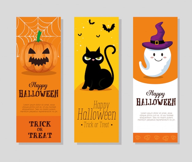 Happy halloween set cards or banner set