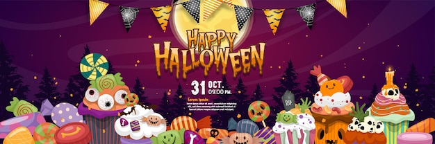 Happy Halloween (trick or treat) banner for invitation.