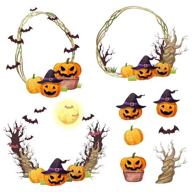 Free Vector happy halloween trick or treat celebration with characters