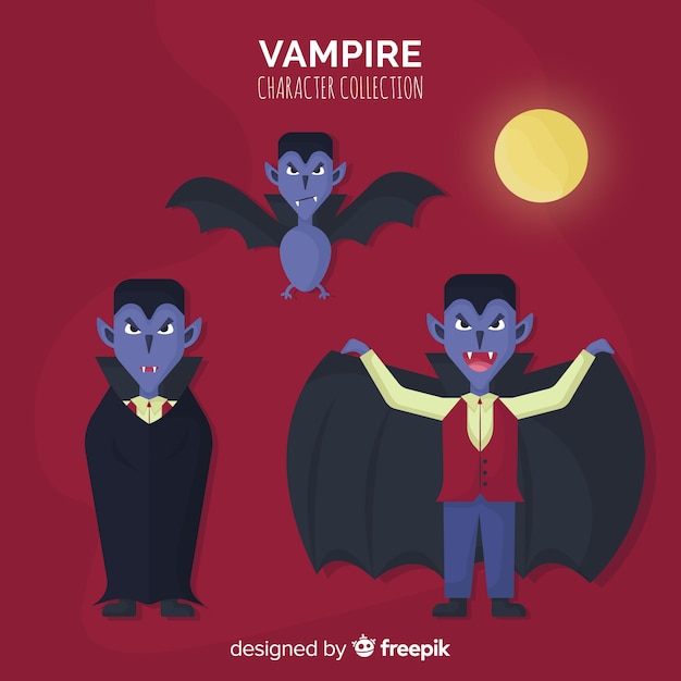 Happy halloween vampire character collection in flat desing