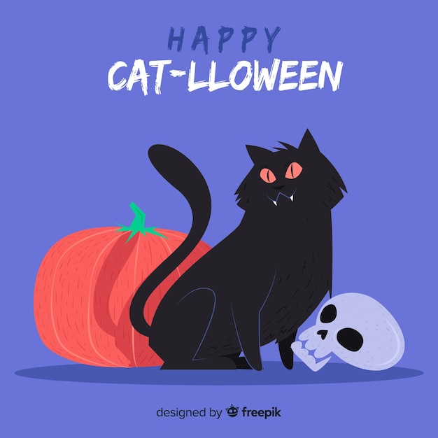 Happy halloween with cute hand drawn cat