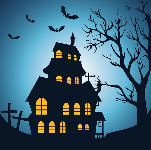 Free Vector happy halloween  with enchanted castle