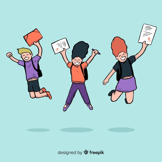 Free Vector happy hand drawn students jumping