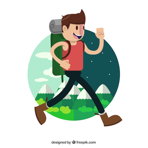 Free Vector happy hiker traveling around the world