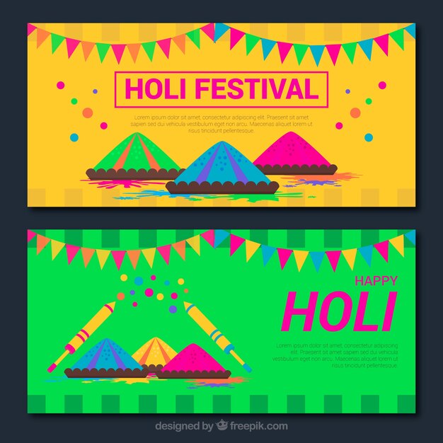 Happy holi colorful banners