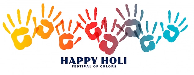 Happy holi colorful hand prints banner