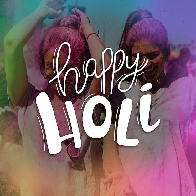 Free Vector happy holi festival lettering theme