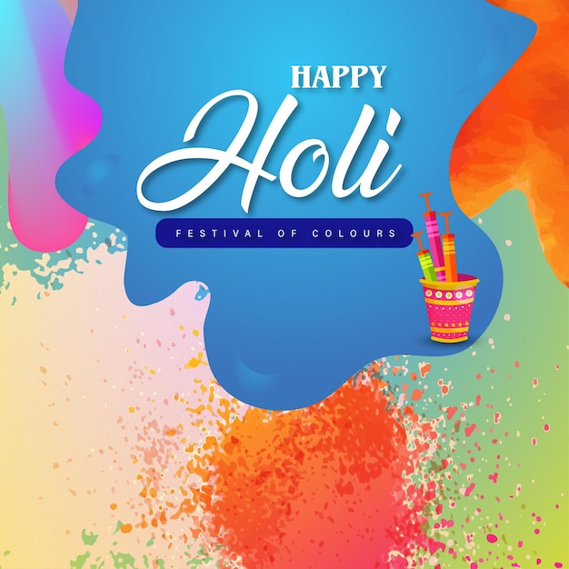 Happy Holi Greetings Blue Orange Red Colourful Indian Hinduism Festival Social Media Background