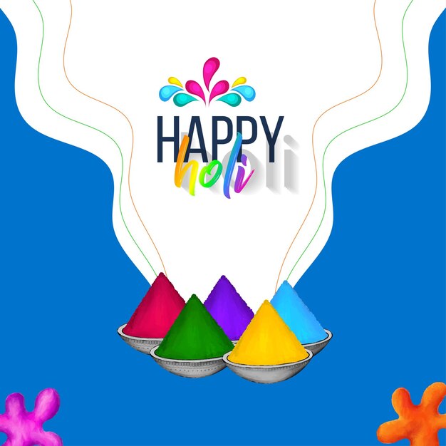 Free vector happy holi greetings blue white colourful indian hinduism festival social media background