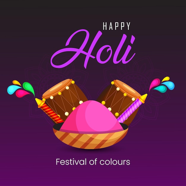 Free vector happy holi greetings dark purple brown colourful indian hinduism festival social media background