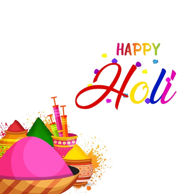 Free vector happy holi greetings white purple yellow colourful indian hinduism festival social media background