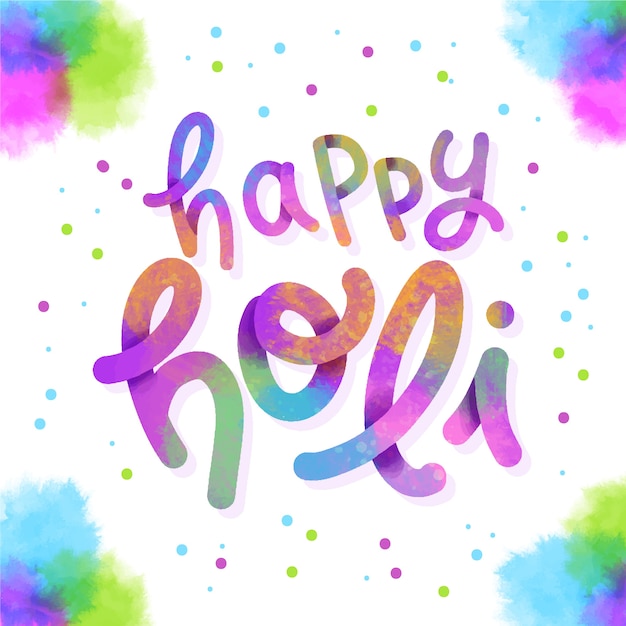 Happy holi lettering watercolour design