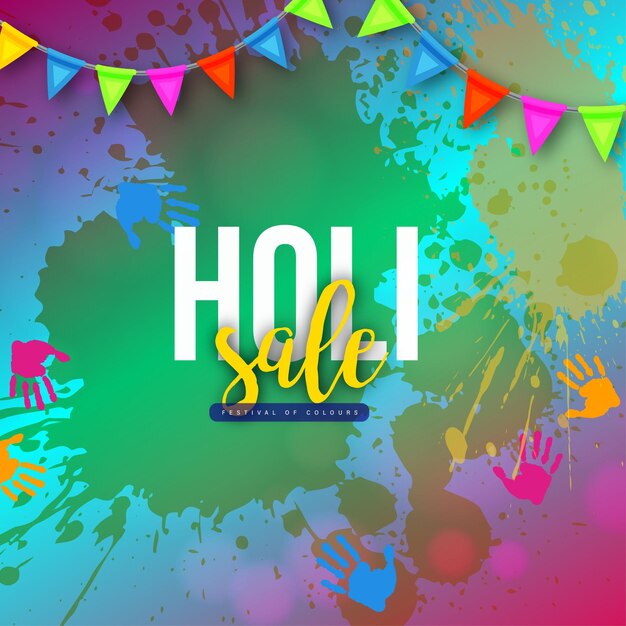 Happy Holi Sale Blue Green Colourful Indian Hindu Festival Social Media Background Banner