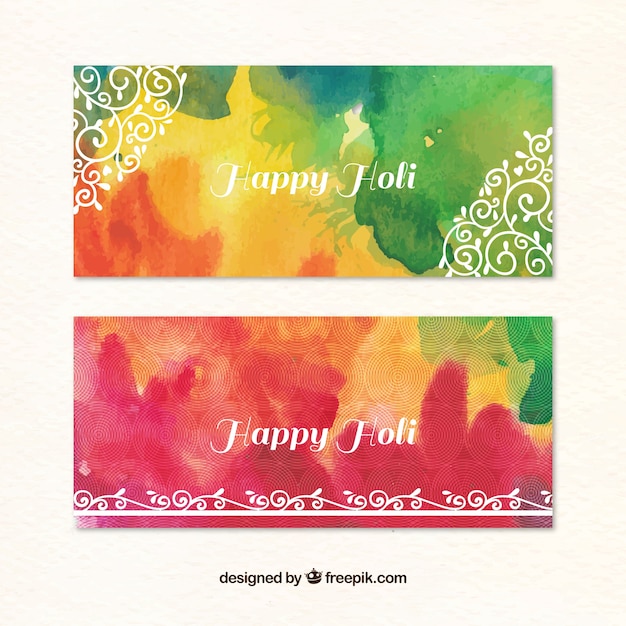 Happy holi watercolor banners