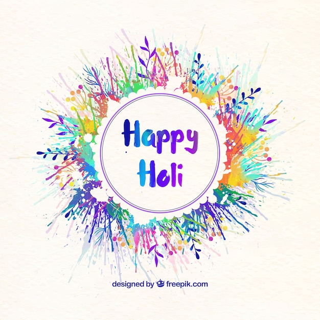 Free vector happy holi watercolor floral wreath background