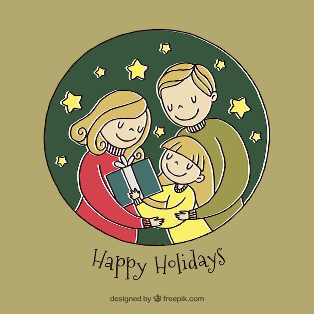 Free vector happy holiday background with christmas family scene