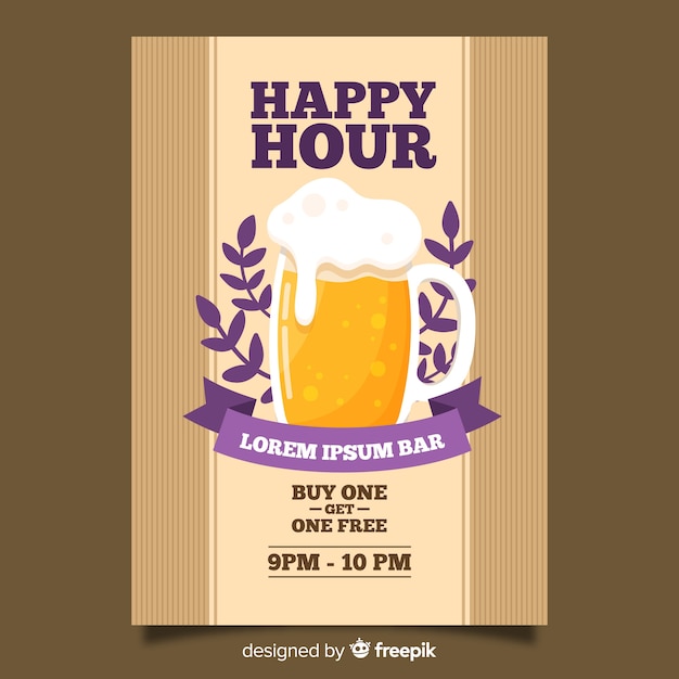 Happy hour beer poster with flat design