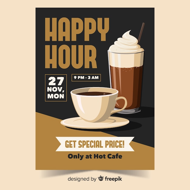 Happy hour coffee offer poster 