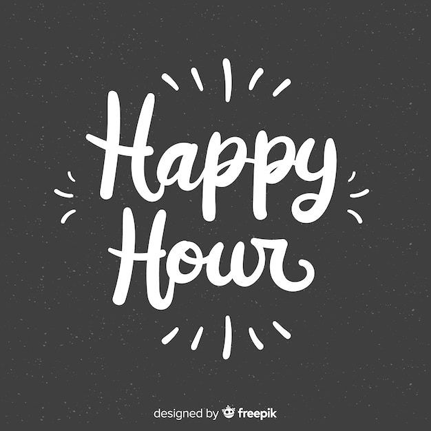 Happy hour lettering on chalkboard