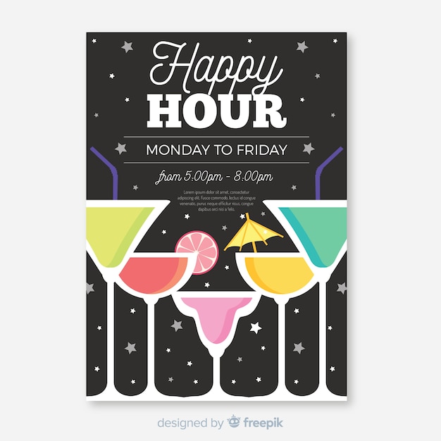 Free Vector happy hour poster with cocktails