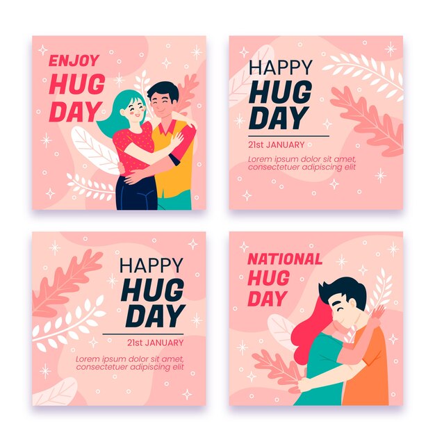 Happy hug day ig post templates set in hand drawn style