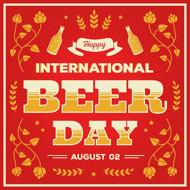 Happy international beer day with hop leaves