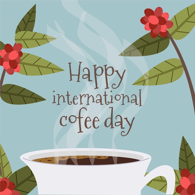 Free Vector happy international day of coffee flat design