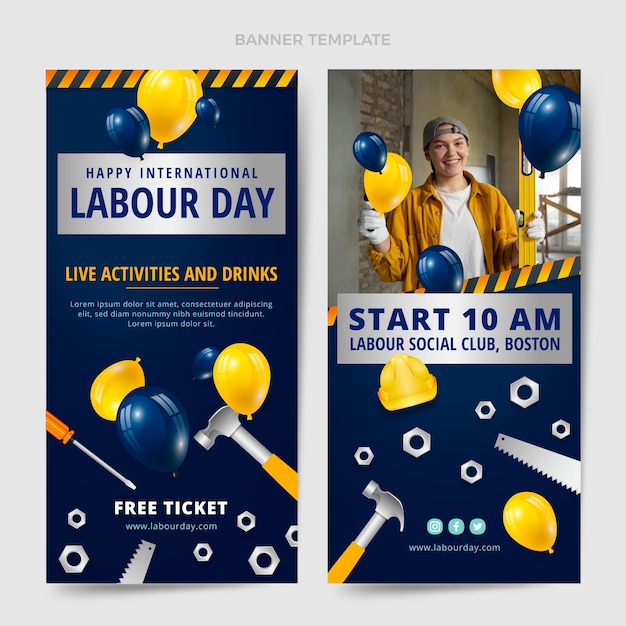 Free Vector happy international labour day banner set